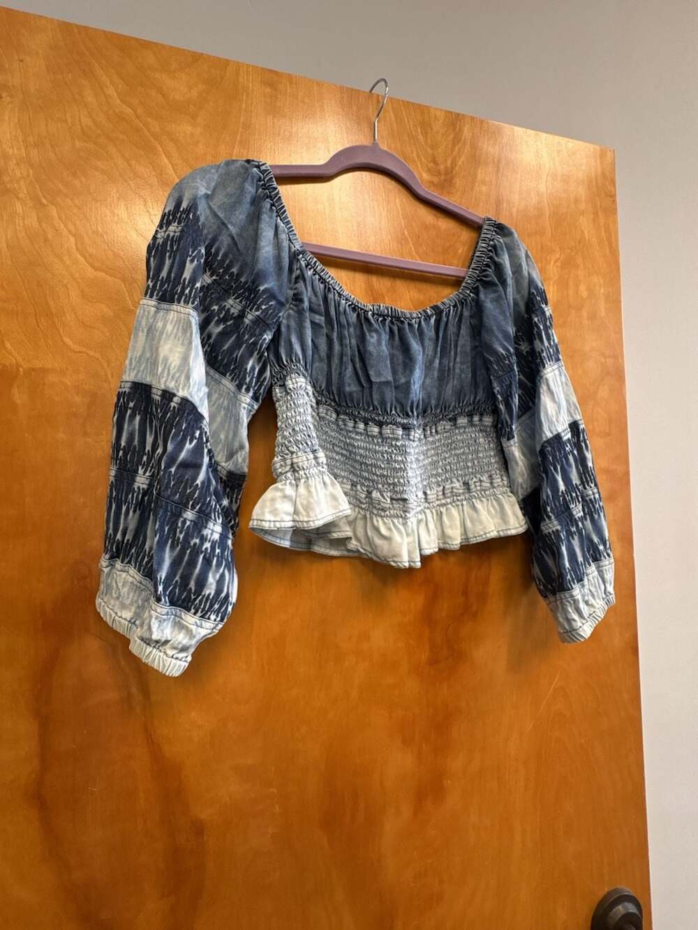 Pilcro Anthropologie Smocked Chambray Off-The-Shoulder Peasant Top - Picture 2 of 6